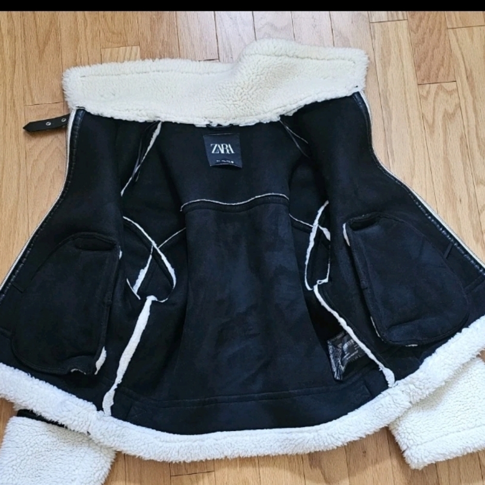 ZARA FAUX SHEARLING BIKER JACKET ZW COLLECTION ECRU (M) Retail $200 EUC-naked - Picture 11 of 16